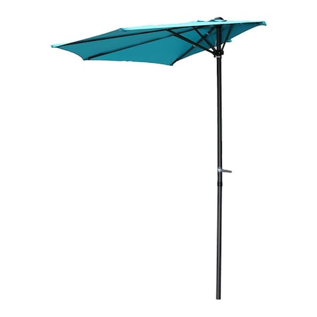 International Caravan 9 ft. Half Round Wall Hugger Umbrella, Aqua Blue YF-1147-2.7M-AB
